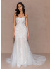 Ivory Embroidered Lace Tulle Enchanting Wedding Dress With Nude Lining